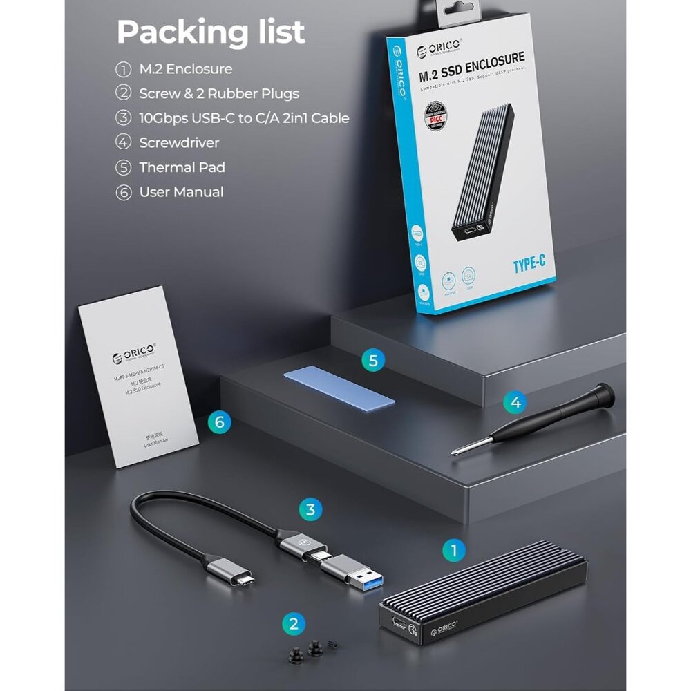 SSD Enclosure, USB 3.1 Gen 2 10 Gbps PCIe External Adapter NVMe Case for 2230/22 - Picture 8 of 9